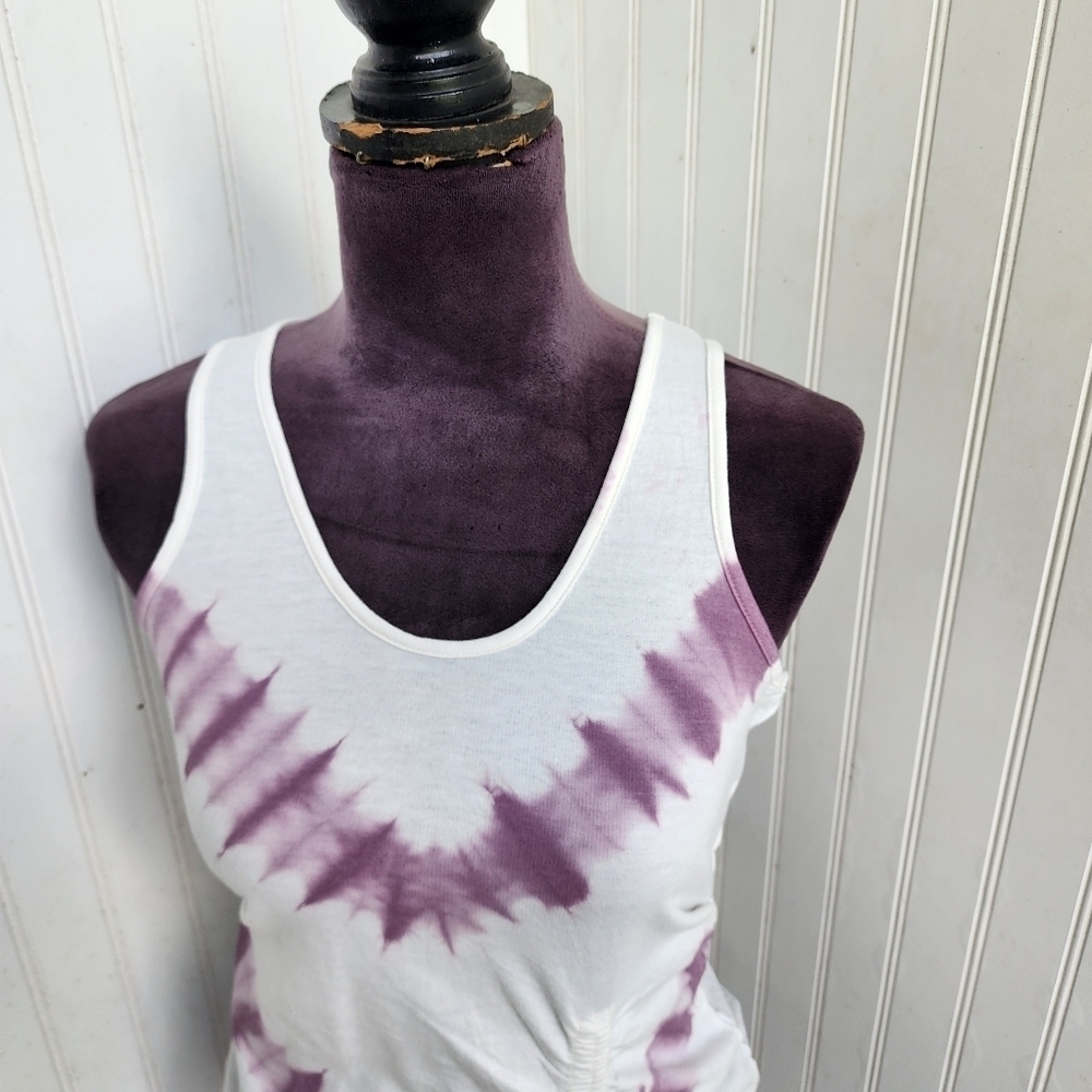 VENUS Women's Tie Dye Ruched Lounge Dress White & Purple Cotton Blend XS - Picture 4 of 16